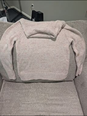 LOFT Pink Confetti Speckled Cowl-Neck Sweater